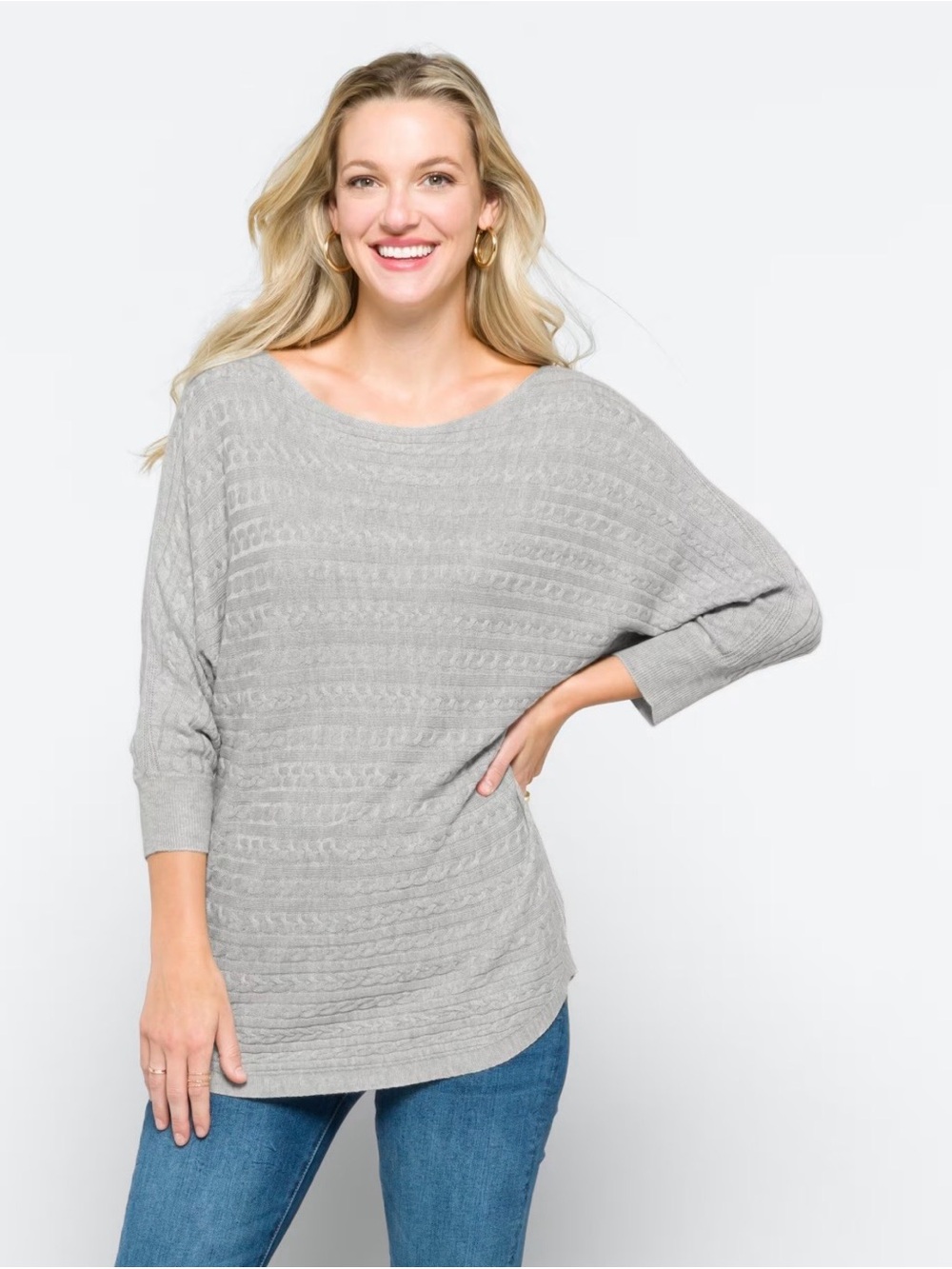 Market & Spruce Light Gray Textured Knit Sweater